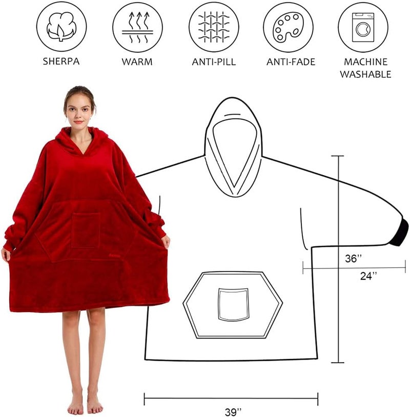 REDESS Blanket Hoodie Sweatshirt, Wearable Blanket Oversized Sherpa with Sleeves and Giant Pocket, Cozy Hoodie for Adult Kids - Image 2